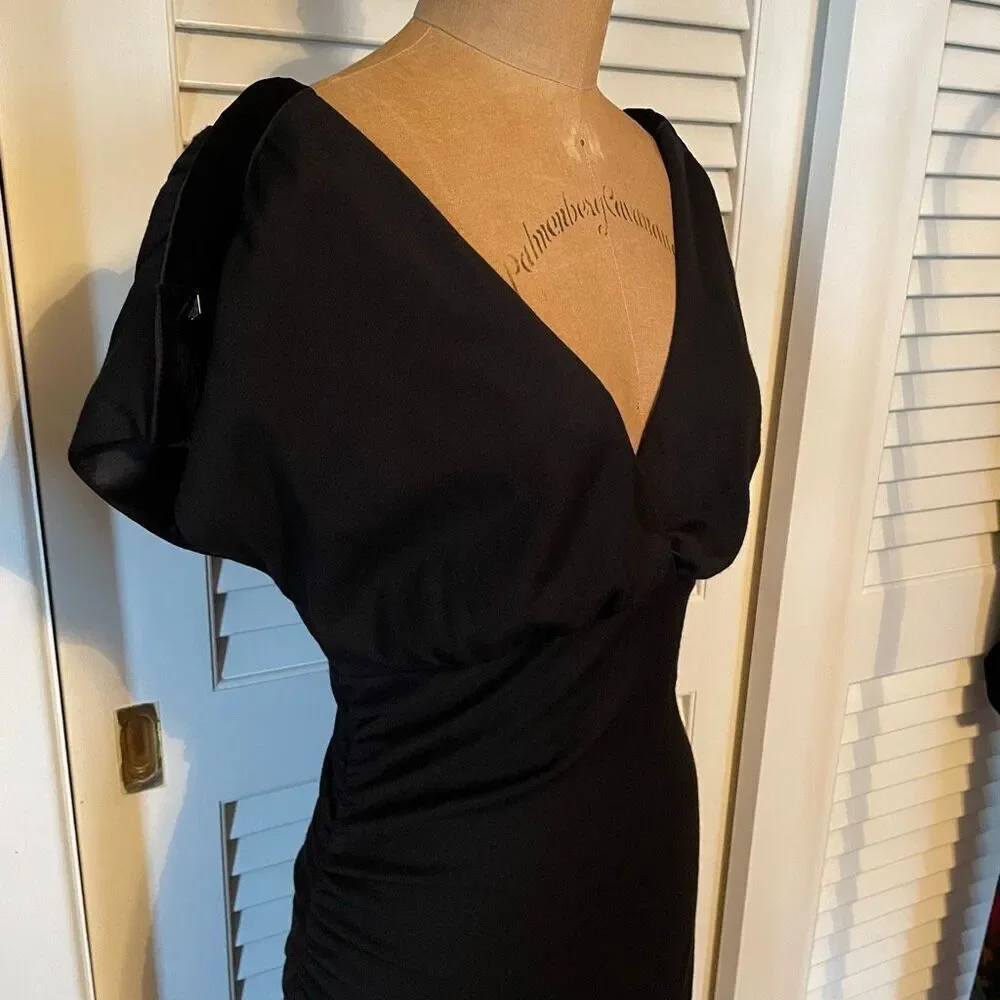 DVF | black v-neck wool dress 6